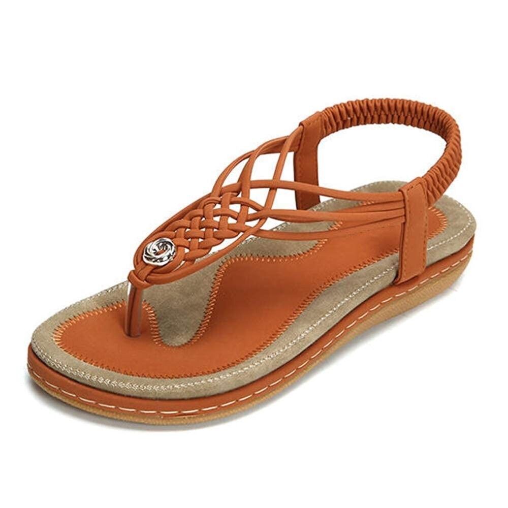 Socofy Women's Flat Thong Sandals Boho Braided  size 41/10 Orange